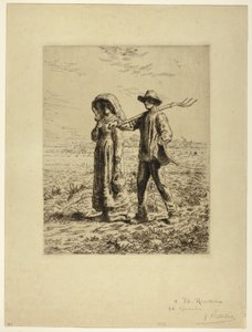 Boeren op weg naar hun werk door Jean Francois Millet