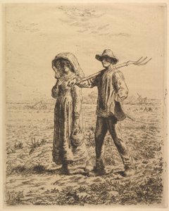 Boeren gaan aan het werk, 1863 door Jean Francois Millet