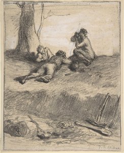 Wegwerkers tijdens de lunch, ca. 1850-52 door Jean Francois Millet