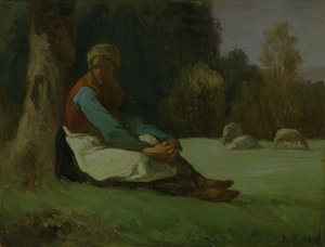 Zittende herderin, ca. 1850s door Jean Francois Millet