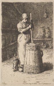 Vrouw die boter karnet, 1855-56 door Jean Francois Millet