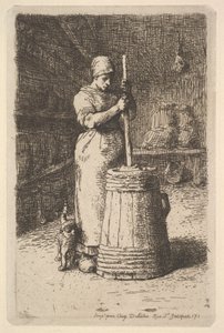 Vrouw die boter karnet, 1855-56 door Jean Francois Millet