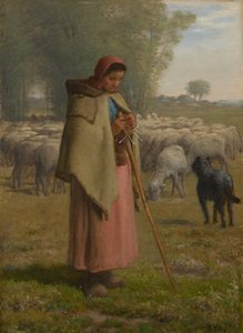 Jong meisje dat haar schapen bewaakt, c.1860-?62