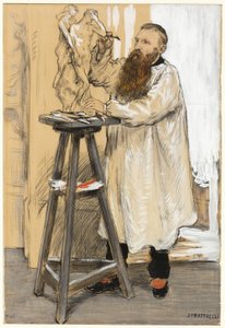 Portret van de beeldhouwer Auguste Rodin in zijn atelier