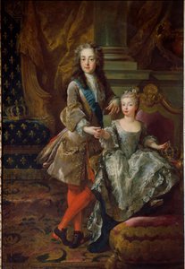 Portret van koning Lodewijk XV (1710-1774) en zijn verloofde Marie Anne Victoire van Spanje (1718-1781), dochter van Filips V van Spanje