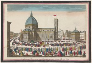 Gezicht op de Dom te Florence met een processie op Sacramentsdag