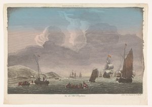Gezicht op de kust van Engeland met schepen en boten op het water door Jean François Daumont