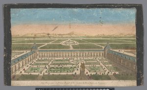 Gezicht op de tuin en het Palacio del Buen Retiro te Madrid