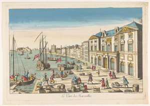 Gezicht op het Stadhuis en de haven te Marseille door Jean François Daumont