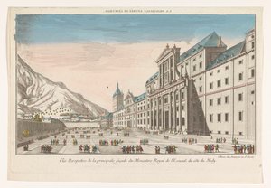 Gezicht op het abdijcomplex El Escorial in de omgeving van de stad Madrid, gezien vanaf de zuidzijde door Jean François Daumont