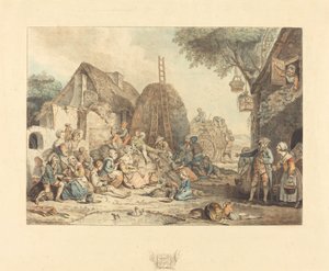 De Lunch van de Oogsters door Jean François Janinet after Pierre Alexandre Wille