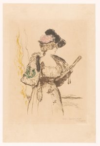 Dame met waaier door Jean François Raffaëlli (signed by artist)