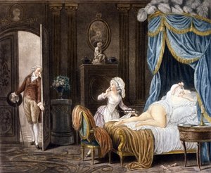 A. Schall. De onofficiële dienstmeid. 18e-eeuwse gravure door Jean Frederic Schall