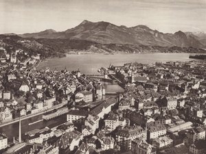 Luzern, vanaf de Gutsch, kijkend naar het meer en de Rigi door Jean Gaberell