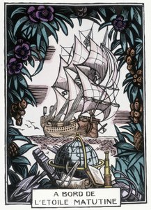 Schip op zee: Illustratie van het begin van de 20e eeuw door Jean-Gabriel Daragnes voor het boek 