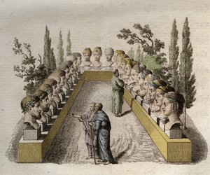 Fysiognomie - Fysiognomie - Verschillende filosofen die observeren en proberen verschillende fysiognomieën te doorgronden - gravure uit 1808 in 