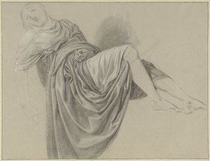 Draperiestudie van een liggende vrouw door Jean Grandjean