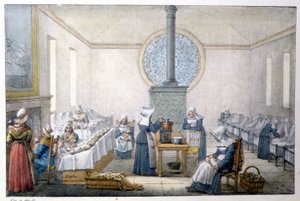 Gevonden kinderen (weeshuis) - Lithografie door Marlet, eind 19e eeuw