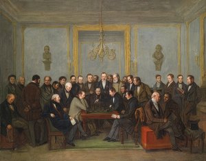 Het beroemde schaakspel tussen Howard Staunton en Pierre Saint Amant op 16 december 1843 door Jean Henri Marlet