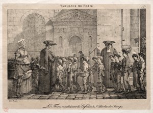 Scènes van Parijs: De Broers begeleiden de Kinderen naar St. Nicholas van de Velden door Jean Henri Marlet