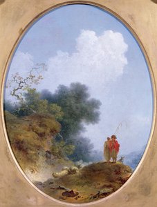 Een Herder die Fluit Speelt Terwijl een Boerenmeisje Luistert door Jean Honore Fragonard