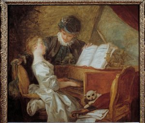 De muziekles. Schilderij door Jean-Honoré Fragonard (1732-1806) door Jean Honore Fragonard