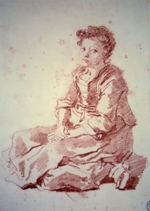 Klein meisje zittend op haar hielen. Sanguine door Jean Honore Fragonard (1732-1806) 1774 Besancon, Musee des Beaux Arts door Jean Honore Fragonard