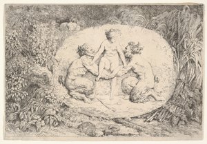 Nimf ondersteund door twee saters, 1763 door Jean Honore Fragonard