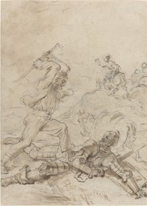 De Muilezel Drijver Aanvallend Don Quichot Terwijl Hij Weerloos op de Grond Ligt