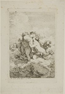 Twee vrouwelijke figuren op een wolk door Jean Honore Fragonard