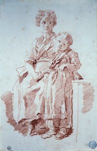 Jong meisje en haar kleine zusje Sanguine door Jean Honore Fragonard (1732-1806) 1774 Besancon, Musee des Beaux Arts door Jean Honore Fragonard