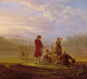 Voltaire in gesprek met de boeren in Ferney