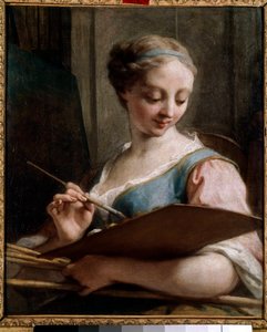 Allegorie van schilderkunst Een jonge vrouw met een palet door Jean II Restout