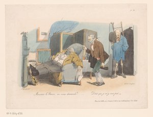 Baron wordt gehaald door een doodgraver en de Dood door Jean Ignace Isidore Gérard Grandville