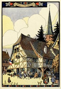 Het driekleurige paradijs; Auberge de la carp in Dannemarie 1917 door Jean Jacques (1873 1951) Waltz