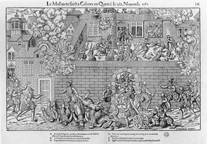 Het bloedbad van Cahors door Jean Jacques (after) Perrissin