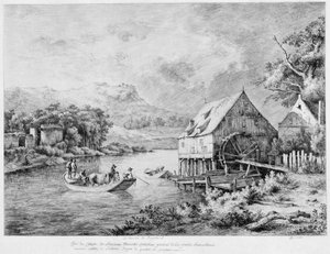Een molen aan de oever van de rivier, 1774