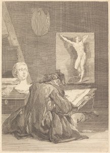De Tekenaar door Jean Jacques Flipart after Jean Siméon Chardin