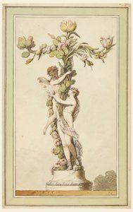 Tekening, Porseleinen kandelaar, 1770-80 door Jean Jacques Francois Le Barbier