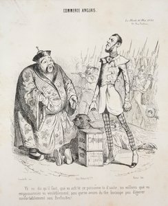 Commerce anglais. Yé vo dis quil faut, que vo achte ce poisonne to dsuite..., 1840 door Jean Jacques Grandville