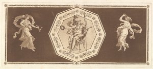 Minerve zittend in een decoratieve achthoek, met een figuur links en rechts de Nacht..., 1784 door Jean Jacques Lagrenee