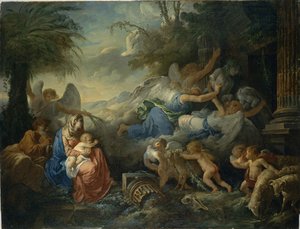 De val van de afgoden en de rust op de vlucht naar Egypte, ca. 1775