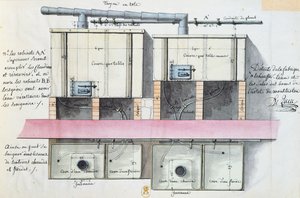 Ontwerp voor een systeem voor het verwarmen van water in het Hotel de Montholon in Parijs, c.1787 door Jean Jacques Lequeu