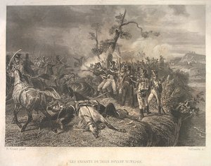 Slag tussen Russische troepen en Franse cavalerie bij Ostrovno door Jean Jacques Outhwaite