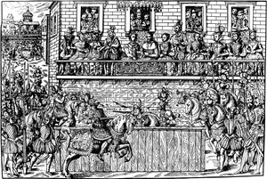 De dood van koning Hendrik II bij het toernooi, 1559-1570 door Jean Jacques Perrissin