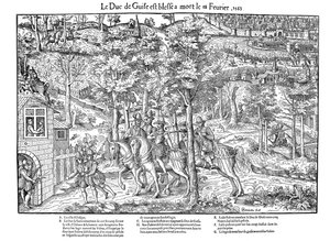 Moord op Francois de Lorraine, Hertog van Guise, Franse Religieuze Oorlogen, 18 februari 1563 door Jean Jacques Perrissin