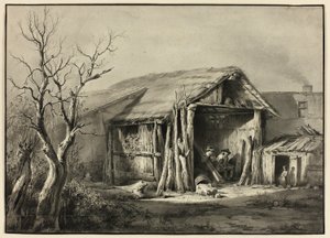 Een boer zittend in een schuur door Jean Jacques de Boissieu