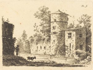 Oude toren met een watermolen door Jean Jacques de Boissieu