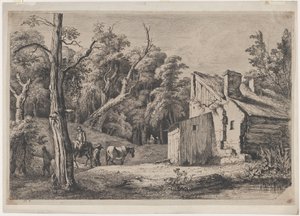 Ingang van het bos van Brie met huisje aan de rechterkant, 1772 door Jean Jacques de Boissieu