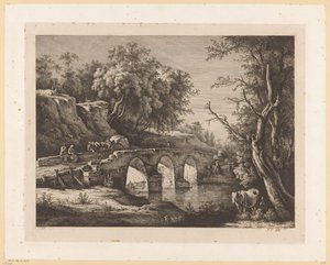 Landschap met figuren op een stenen brug door Jean Jacques de Boissieu